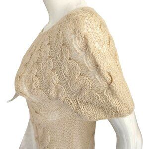 Kensie Cable Mohair Knit Long Sweater Women Sz M Off White Pullover Short Slv